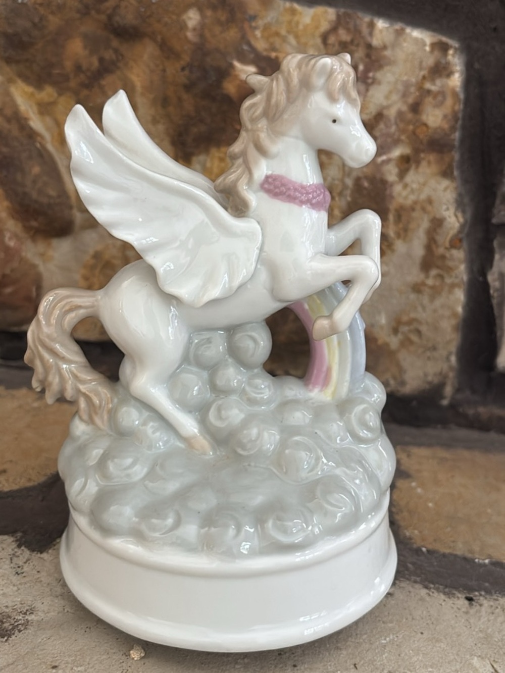 Musical Porcelain White Pegasus Figurine with Pastel Accents Summit Collection